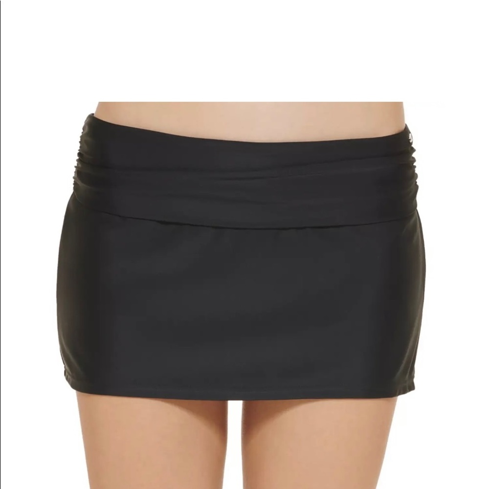 DKNY Women's Shirred Waist Swim Skirt Black size XXL